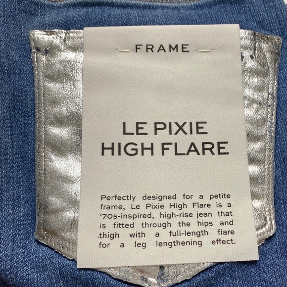 Frame Denim Le Pixie Redgrave Silver Foil High-Rise Flare Leg Jean (25) - Picture 3 of 9